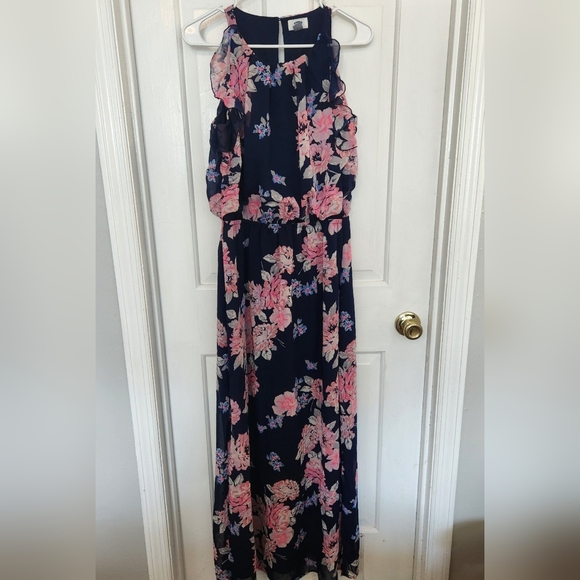 Old Navy Chiffon Maxi Dress Black/Pink Floral NWOT - Picture 1 of 3